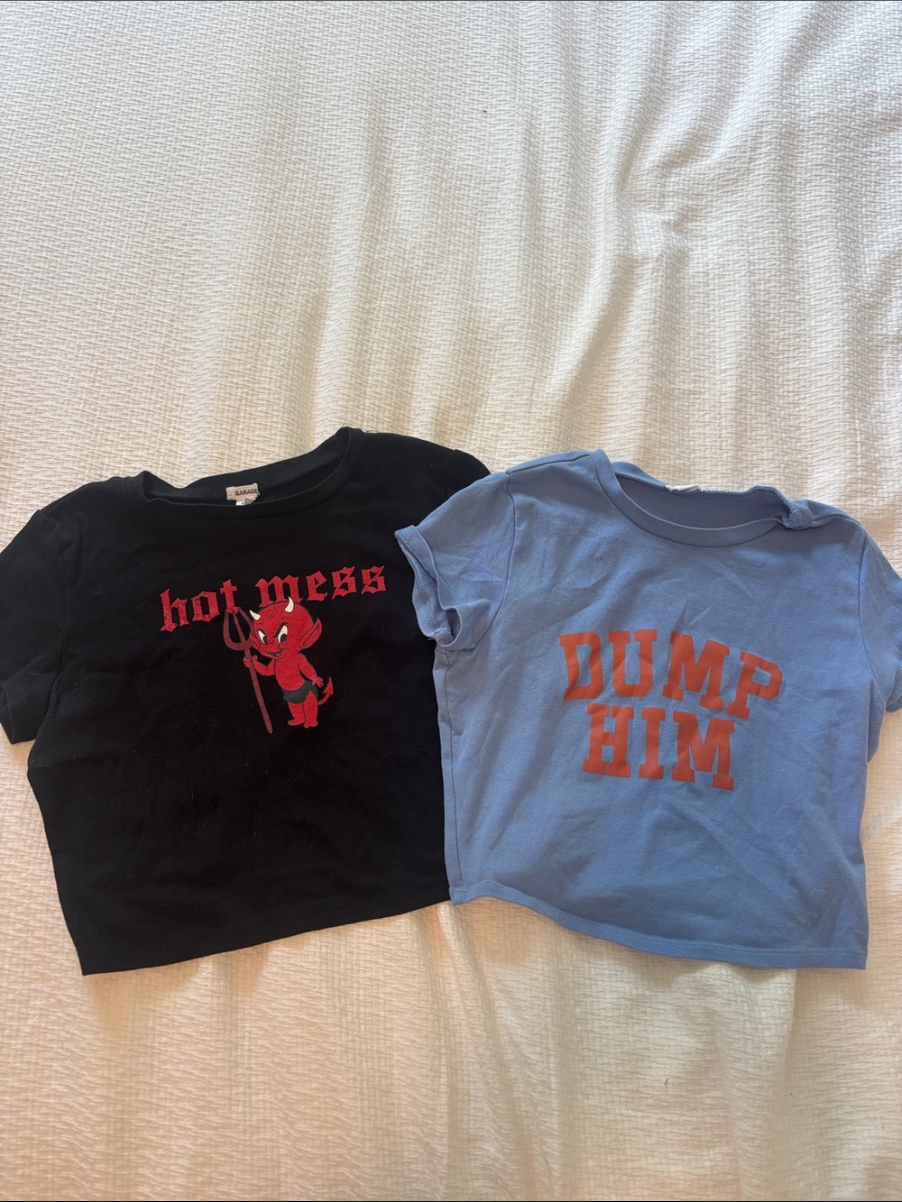 Girl’s Garage Tees - Black "Hot Mess" & Blue "Dump Him" Shirts